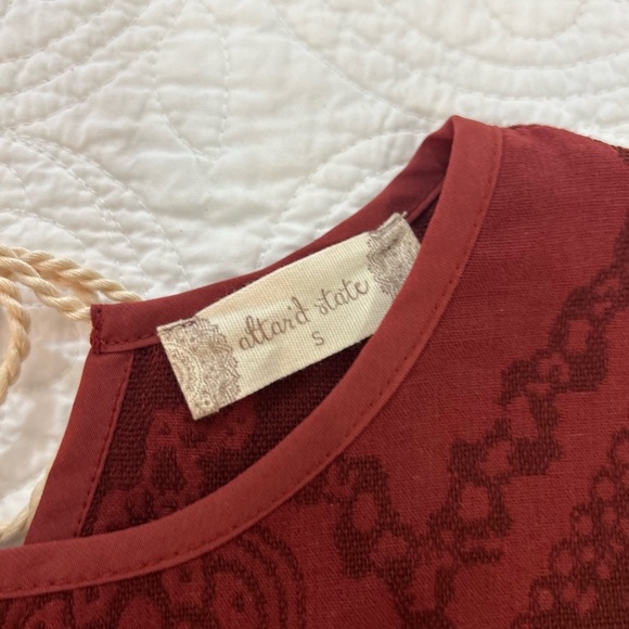 Altar'd State Red Peplum Blouse with Cap Sleeves and Ruffled Details - Picture 6 of 9